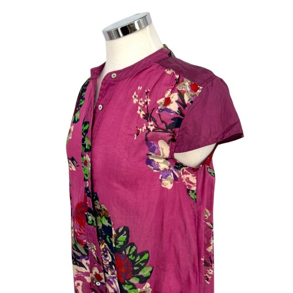 Soft Surroundings Bouquet of Roses Floral Short Sleeve Tunic Purple Size Small - Picture 6 of 14